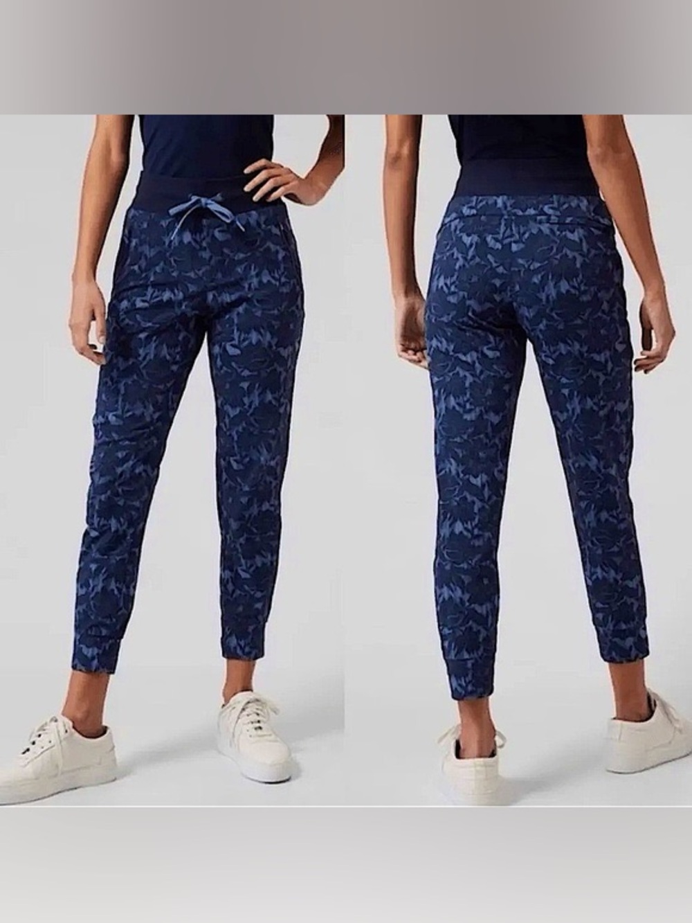 Athleta Trekkie North Navy Blue Floral Patterned Joggers Size 4